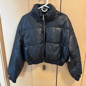 Vegan Leather Cropped Puffer Jacket - NWT